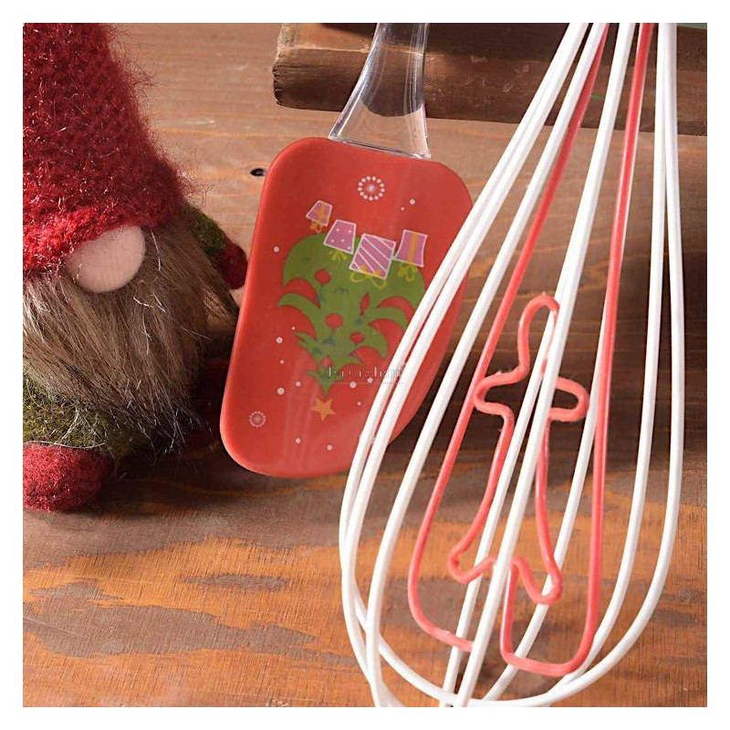 Kit Spatule et Fouet en Silicone rouge décor Pain d'Epices