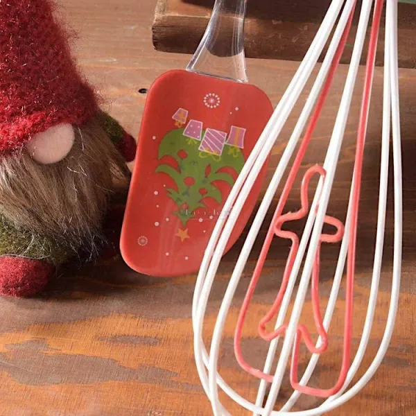 Red Silicone Spatula and Whisk Kit with Gingerbread design