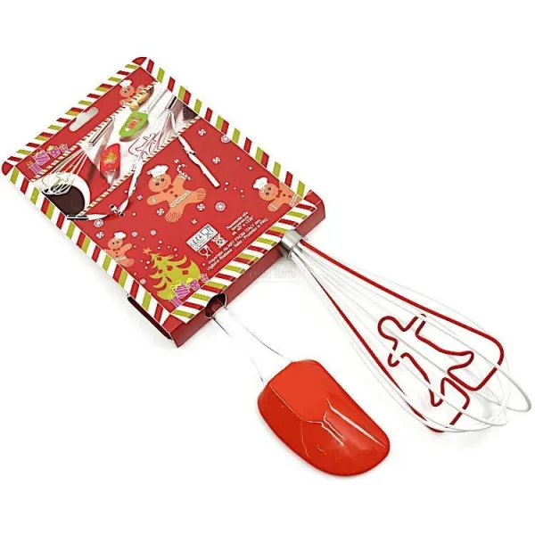 Red Silicone Spatula and Whisk Kit with Gingerbread design