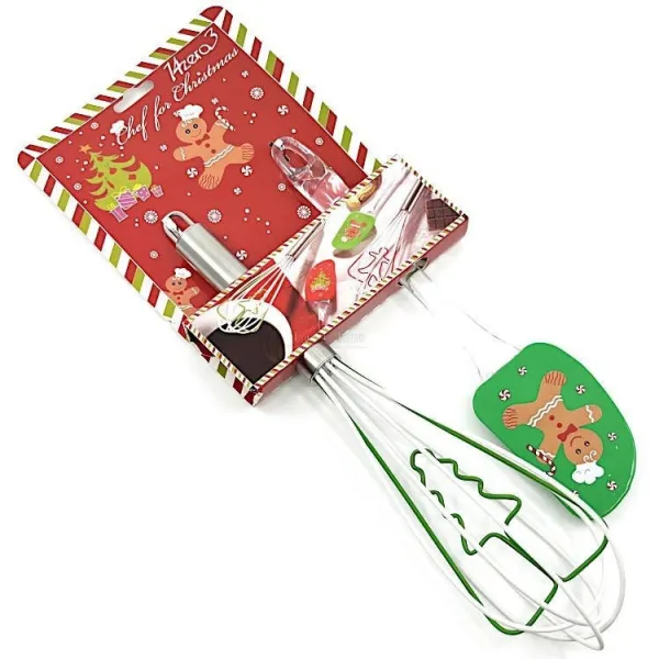 Set aus Pfannenwender und Schneebesen aus grünem Silikon mit Lebkuchendekor