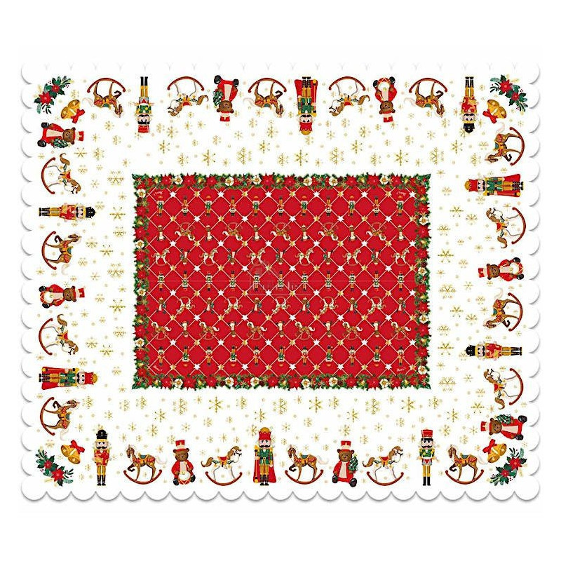 Rechteckige Tischdecke weiß rote Mitte, Weihnachtsdekor 150 cm x 180 cm