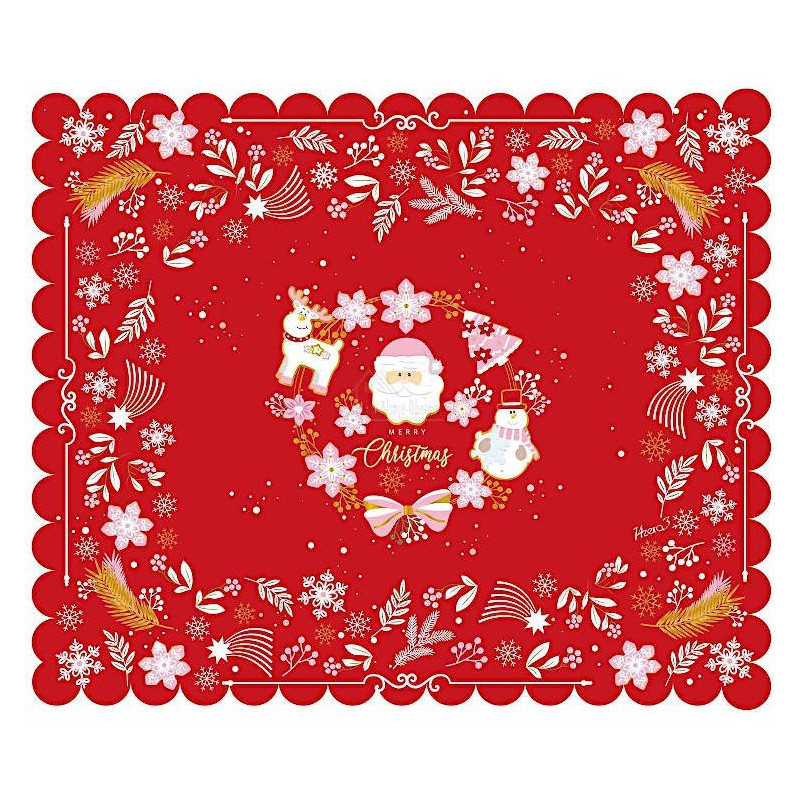 Nappe rectangulaire rouge motif Noël centre Père Noël 150 cm x 180 cm