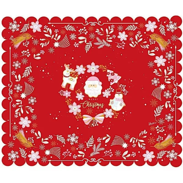 Rectangular tablecloth with red Christmas motif and Father Christmas centre 150 cm x 180