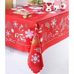 Tischdecke rechteckig rot mit Weihnachtsmotiv Mitte Weihnachtsmann 150 cm x 180 cm