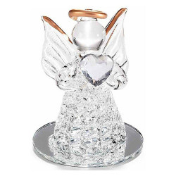 Ange décoratif en verre avec Cœur transparent base miroir