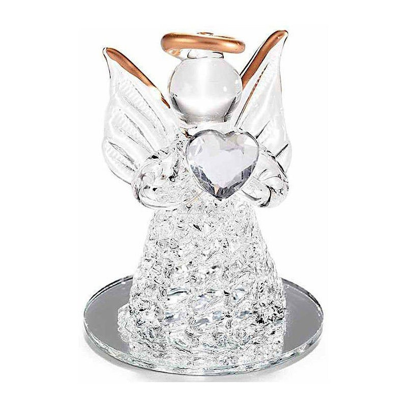 Ange décoratif en verre avec Cœur transparent base miroir