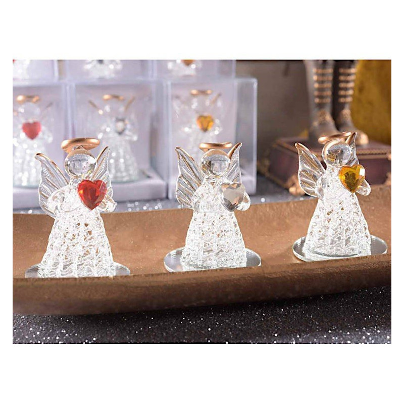 Ange décoratif en verre avec Cœur transparent base miroir