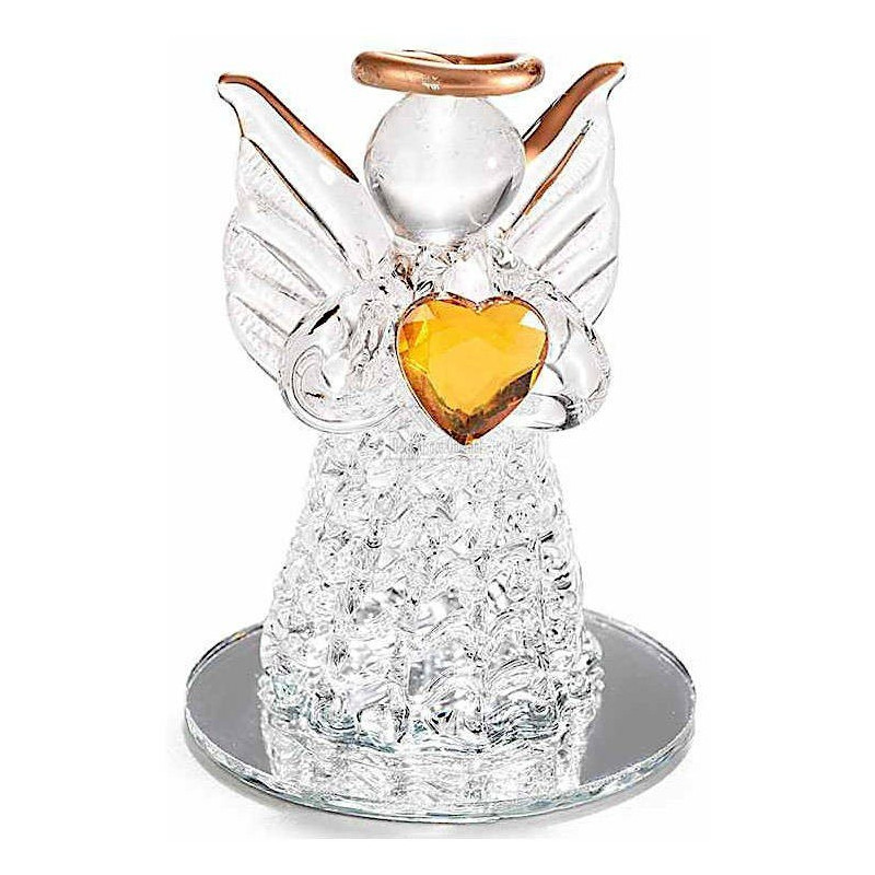 Ange décoratif en verre avec Cœur orange base miroir