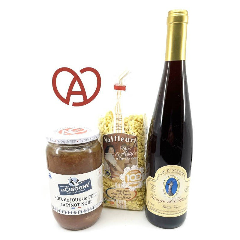 Pack Repas Alsacien avec Noix de Joue de Porc + Knepfles + Pinot Noir