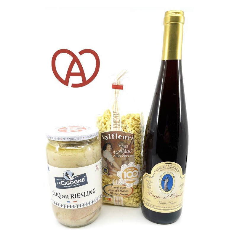 Pack Repas Alsacien avec Coq au Riesling + Knepfles + Pinot Noir