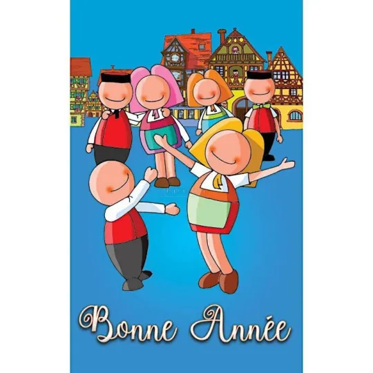 6 Nieuwjaarskaarten Miniatuurtjes Jeannala en Seppala met Enveloppen