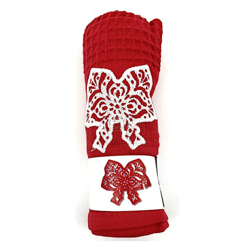 Torchon de Cuisine rouge Nid d'Abeille brodé Coiffe d'Alsace