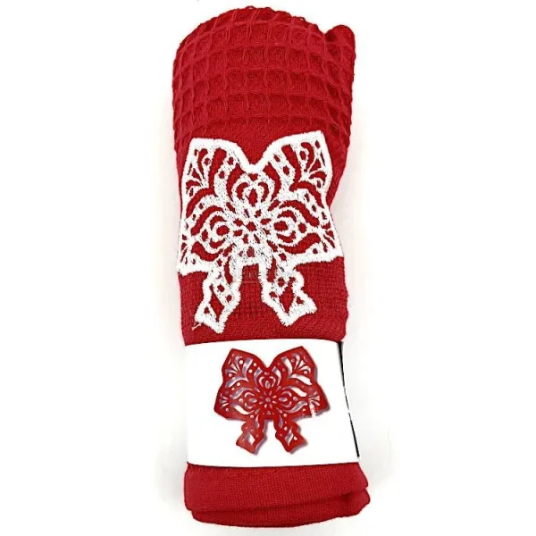 Torchon de Cuisine rouge Nid d'Abeille brodé Coiffe d'Alsace