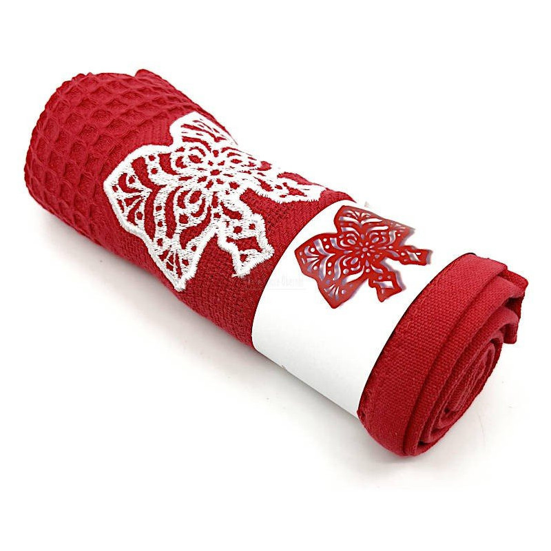 Torchon de Cuisine rouge Nid d'Abeille brodé Coiffe d'Alsace