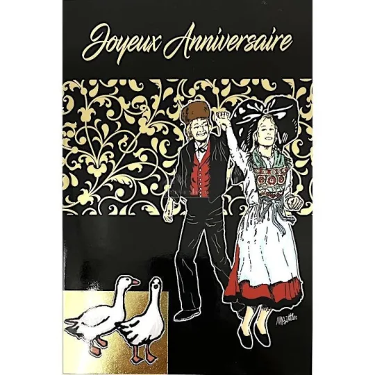 Carte de Voeux dorée Joyeux Anniversaire Couple d'Alsacien