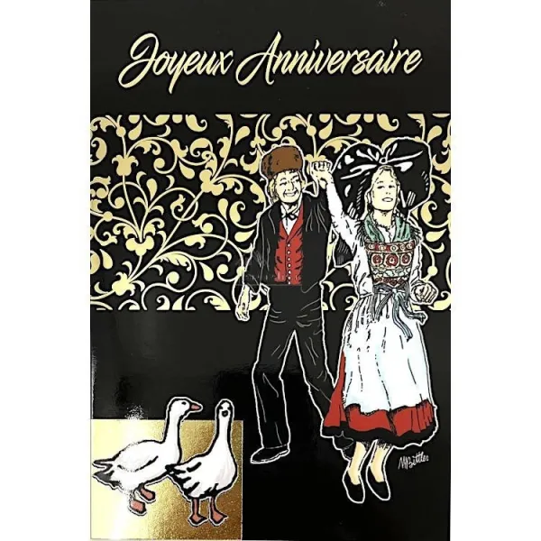 Carte de Voeux dorée Joyeux Anniversaire Couple d'Alsacien