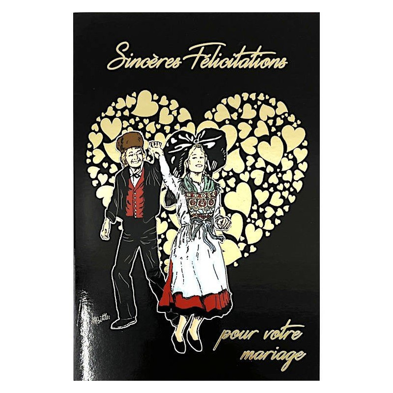 Goldene Grußkarte Herzliche Glückwünsche zur Hochzeit Elsässisches Paar
