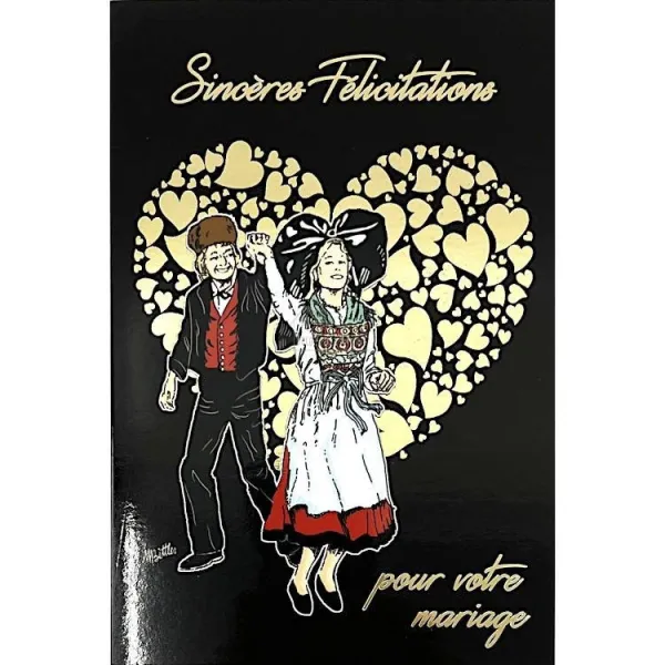 Goldene Grußkarte Herzliche Glückwünsche zur Hochzeit Elsässisches Paar