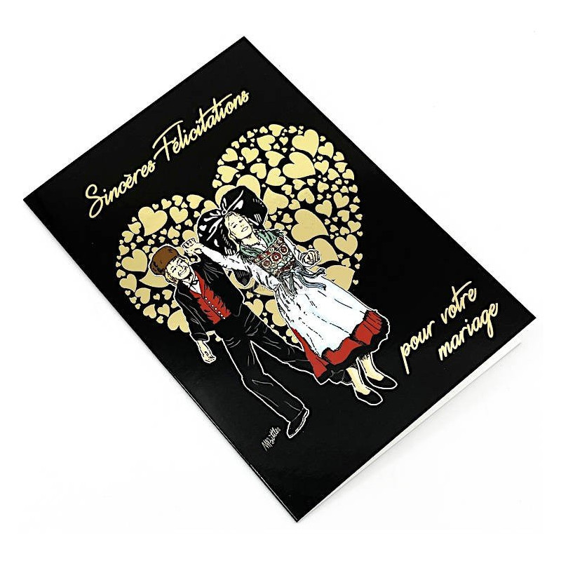 Goldene Grußkarte Herzliche Glückwünsche zur Hochzeit Elsässisches Paar