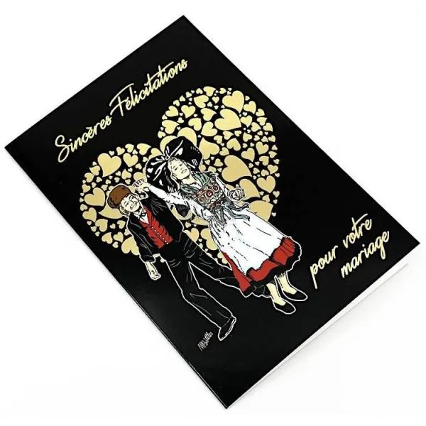 Goldene Grußkarte Herzliche Glückwünsche zur Hochzeit Elsässisches Paar