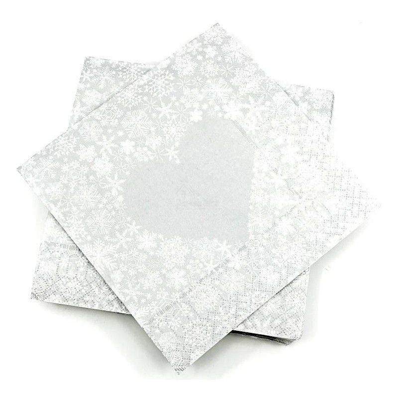 Lot de 20 Serviettes Ouate Coeur argenté 3 plis