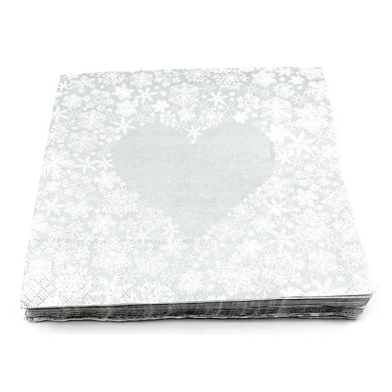 Lot de 20 Serviettes Ouate Coeur argenté 3 plis