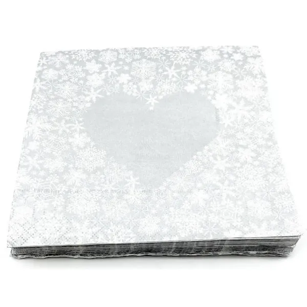 Pack of 20 Silver Heart Wadding Napkins 3 Ply