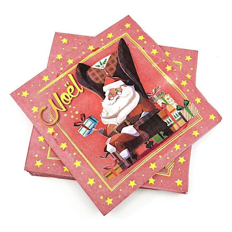 Pack of 20 Father Christmas and Gift Wadding Napkins 3 folds