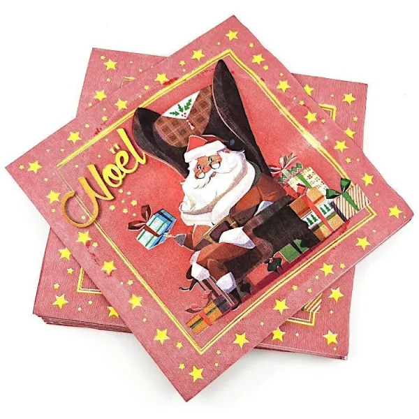 Pack of 20 Father Christmas and Gift Wadding Napkins 3 folds
