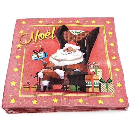 Set van 20 Servetten Cellulose Kerstman en Geschenken 3-laags