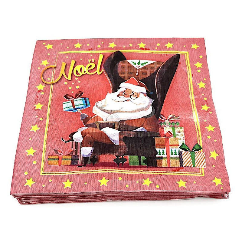 Pack of 20 Father Christmas and Gift Wadding Napkins 3 folds
