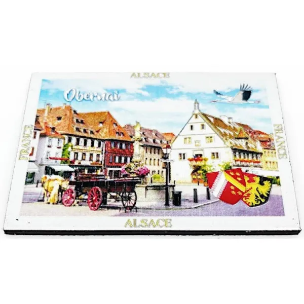 Dekorativer Magnet Marktplatz Obernai silberfarben glitzernd