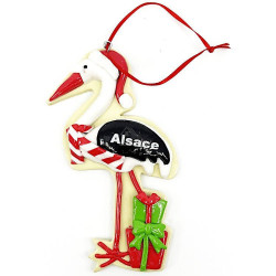 Suspension Cigogne d'Alsace décor Noël et Cadeaux