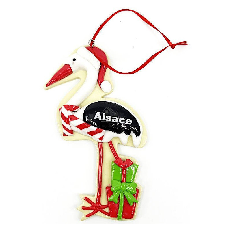 Suspension Cigogne d'Alsace décor Noël et Cadeaux