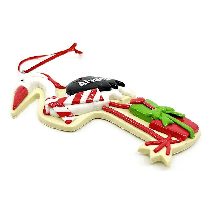 Suspension Cigogne d'Alsace décor Noël et Cadeaux