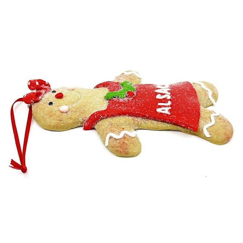 Gingerbread Man Hanging lamp with red apron and bow