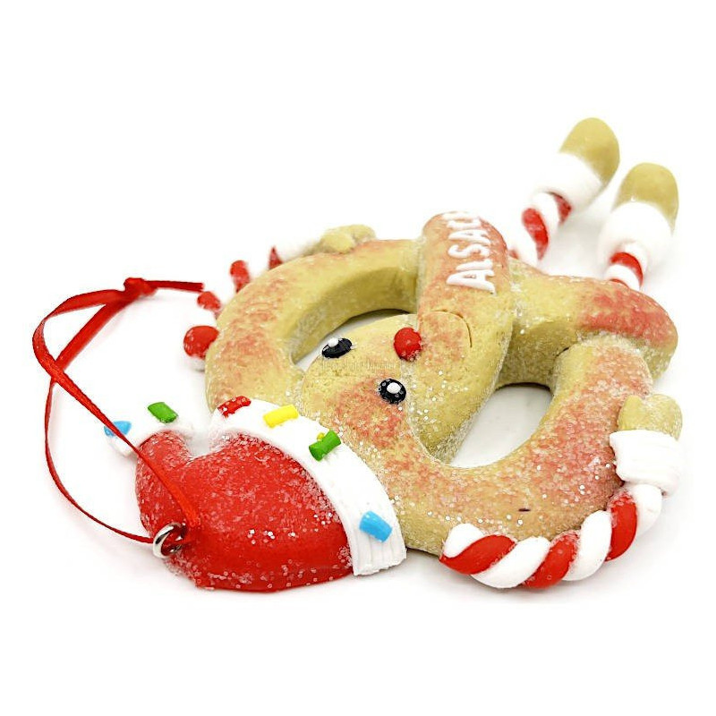 Gingerbread Pretzel Hanging Lamp with red apron and bow