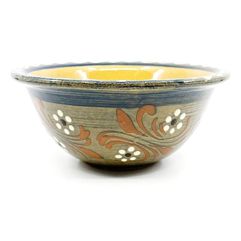 Soufflenheim Blue Brush Salad Bowl with Daisy decoration