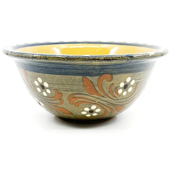 Soufflenheim Blue Brush Salad Bowl with Daisy decoration