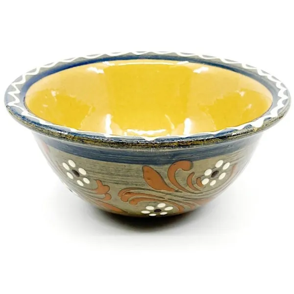 Soufflenheim Blue Brush Salad Bowl with Daisy decoration