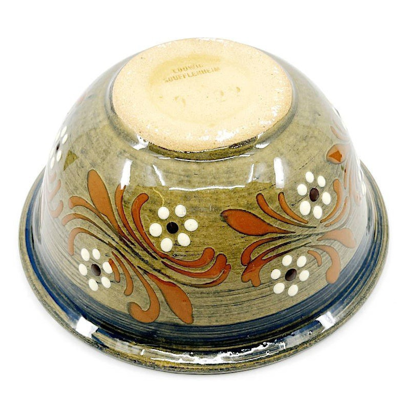 Soufflenheim Blue Brush Salad Bowl with Daisy decoration