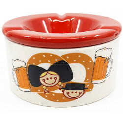 Ashtray in Ceramic decorated with Pretzel, Beers and Alsatians