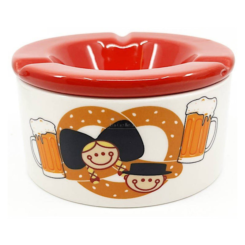 Aschenbecher aus Keramik mit Brezel, Bier und Elsässerdekor