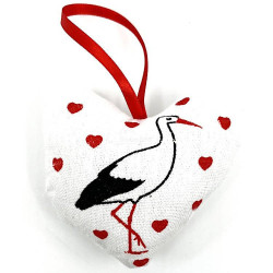 Suspension Coeur d’Alsace en tissus décor Cigogne et Coeurs