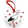 Hanging heart of Alsace in fabrics decorated with Stork and Hearts