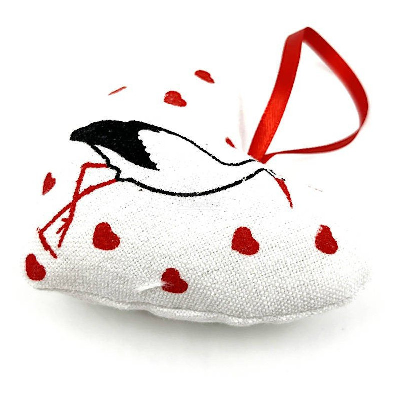 Hanging heart of Alsace in fabrics decorated with Stork and Hearts
