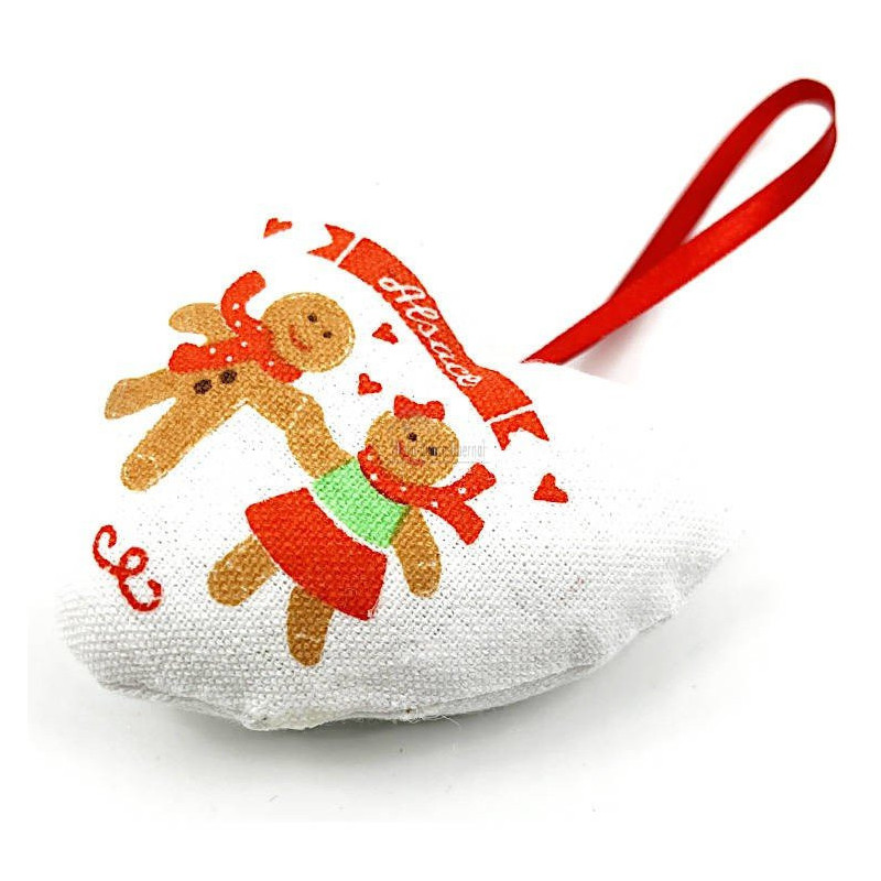 Hanging heart of Alsace in fabric decorated with Gingerbread men