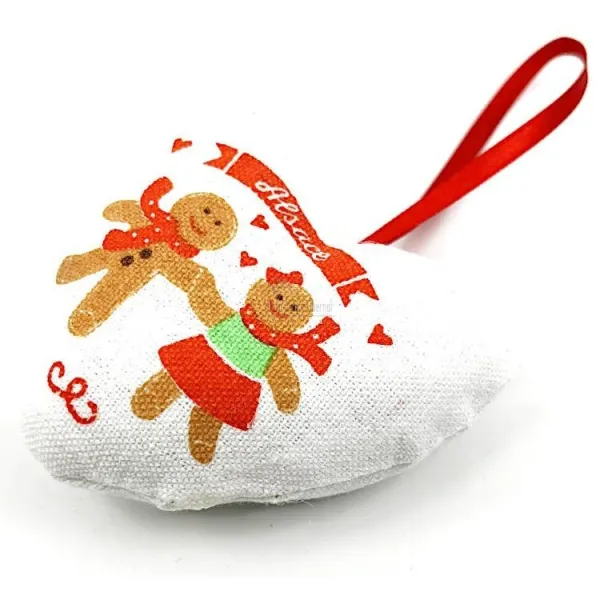 Hängeleuchte Herz aus dem Elsass aus Stoff mit Lebkuchenmännchen Dekor