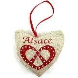 Hanging fabric heart decorated with a pretzel from Alsace