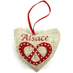 Suspension Coeur en tissus décor Bretzel d'Alsace
